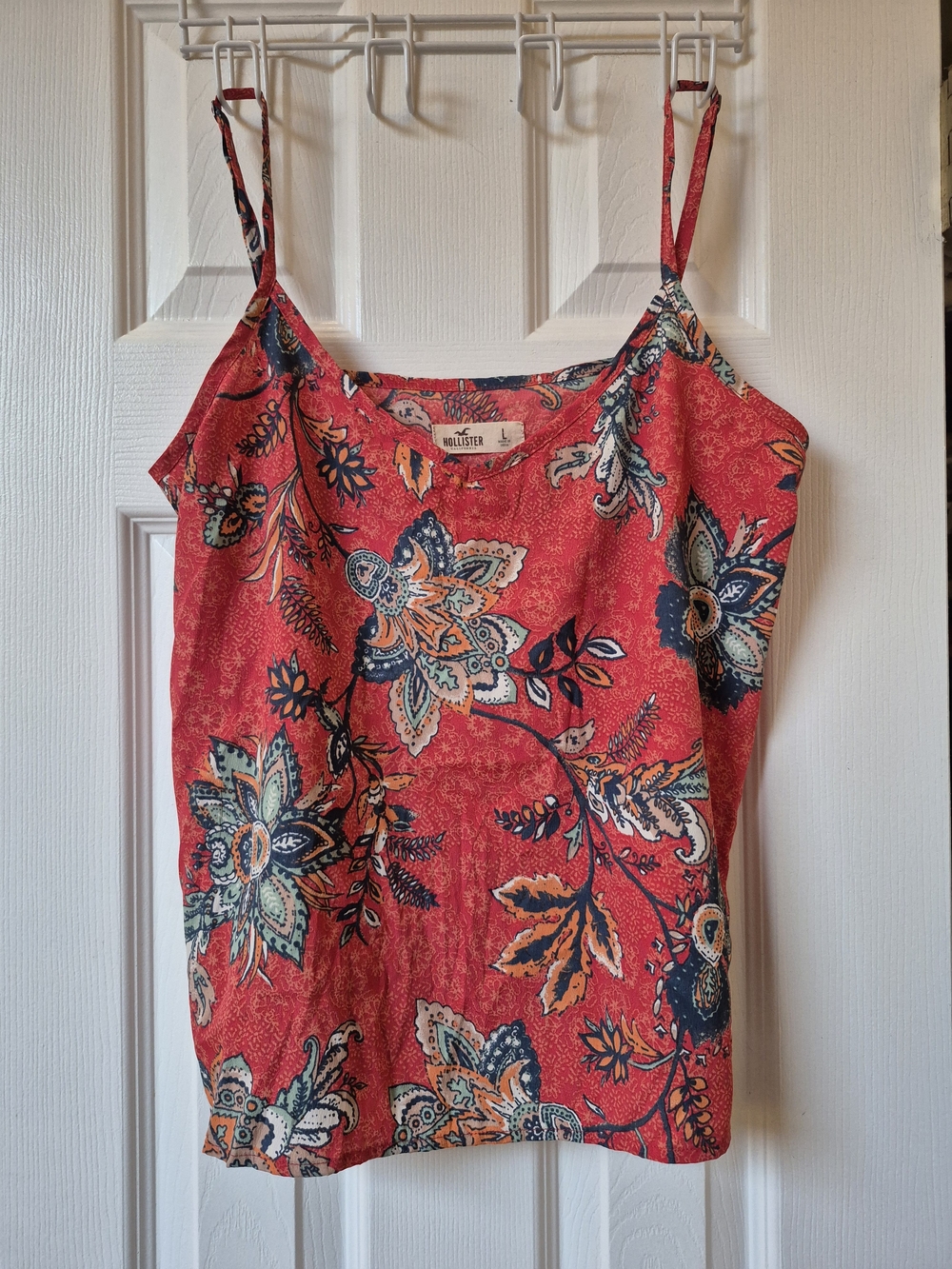 Hollister Coral Red Floral Spaghetti Strap Cami